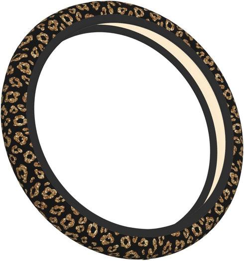 Leopard Cheetah Print Animal Gold Black Steering Wheel Cover for Women Men Girls Car Accessories Decor Anti-Slip Neoprene Auto Steering Wheel Cove...