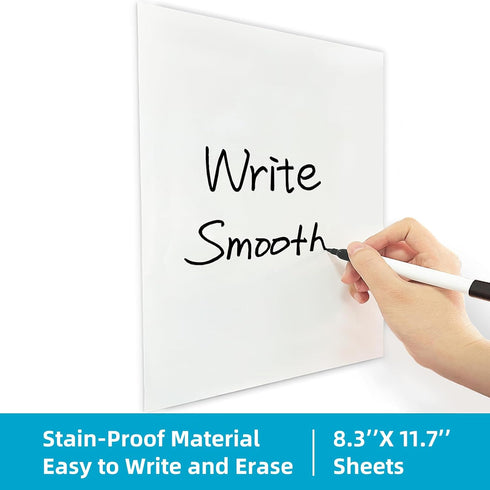 Dry Erase Board Sticker - 8.3'' x 11.7'' x 2PK New Stain Proof Dry Erase Sheets - Whiteboard Stickers - White Board Stick On Wall/Desk/Refrigerato...