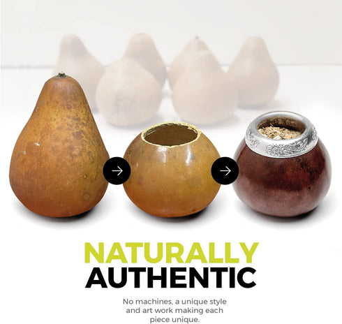 BALIBETOV Yerba Mate Gourd Set (Original Natural Handmade Yerba Mate Cup Argentina) - Includes Mate Tea Cup, Bombilla (Mate Straw) and Clean Brush...