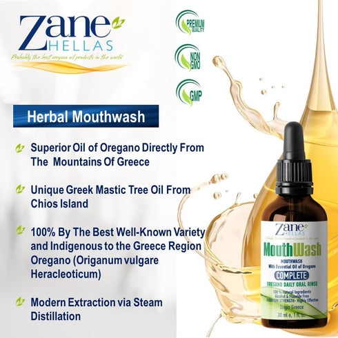 Zane Hellas MouthWash. Oral Rinse with Oregano Oil Power. Ideal for Gingivitis, Plaque, Dry Mouth, and Bad Breath. Alcohol and Fluoride Free. 100%...