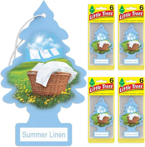 Little Trees Cardboard Hanging Car, Home & Office Air Freshener, Summer Linen (Pack of 24)...