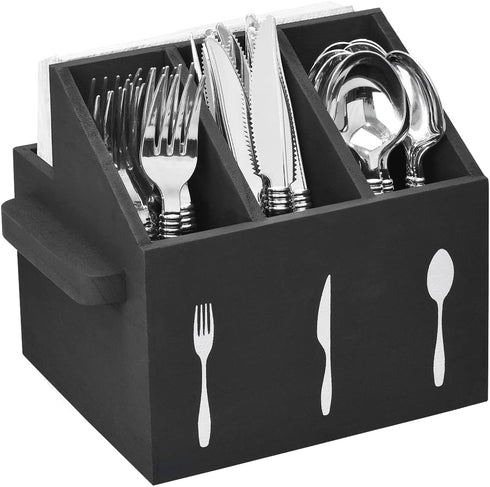 Ikee Design Wooden Utensil Caddy with Handles, Silverware Caddy, Silverware Holder for Countertop,Party,Camping and Kitchen, Silverware Organizer,...