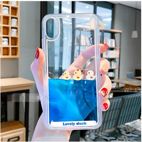 LUVI Compatible with iPhone 12 Pro Case Liquid Moving Quicksand Funny Cute Cartoon Lovely Duck Flowing Floating Waterfall Protective Cover Soft Si...