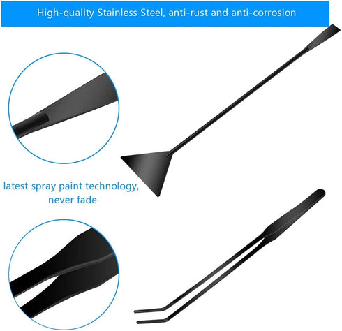 Aquarium Aquascape Tools Kit, 4 in 1 Anti-Rust Aquatic Plant Aquascaping Tool Stainless Steel Black Tweezers Scissors Spatula for Aquarium Tank Cl...