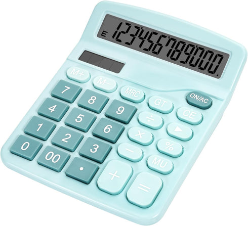 Cute Light Blue Desktop Calculator with Big Buttons, Dual Power Source, Solar and Battery, Large Display Screen - Perfect for Office, Teachers, an...
