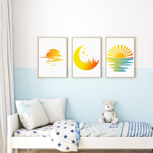 Sun Moon Stencils for Painting on Wood Wall Crafts Reusable Clound Moon Sunrise Cat Stencil Art Paint on Wall Canvas Pattern Paint Stencils for Ca...