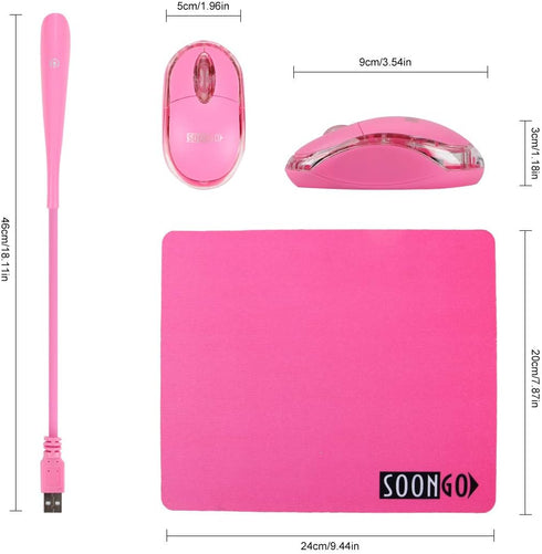 Pink Mouse and Pad USB LED Light 3 in 1 Gift Comb Kids Mouse for Laptop Home Office Travel by SOONGO...