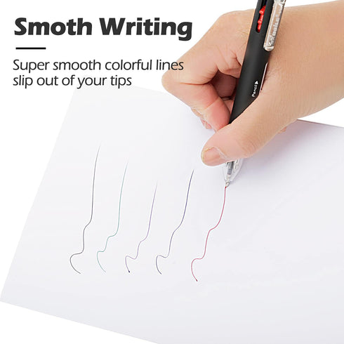 Baile 6 in 1 Multifunctional Ballpoint Pens 5 Colors 0.7 mm Ballpoint Pen and 0.5 mm Mechanical Pencil in One Pen, Pack of 5...
