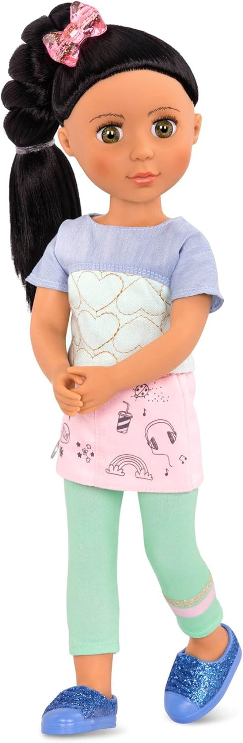 Glitter Girls – Soo Ji 14-inch Poseable Fashion Doll – Black Hair & Hazel Eyes —Hearts Outfit with Blue Glitter Shoes – Toys, Clothes, and Accesso...