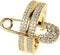 NewZenro Wide Flat CZ Safety Pin Chunky Open Rings Fashion Cubic Zirconia Paved Expandable Engagement Promise Statement Band Rings 14k Gold Plated...