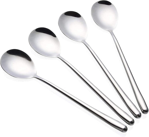 Stainless Steel Spoon,Long handle Great Circle Soup Spoons Korean Long Handled Soup Spoon,Stainless Steel Round handle Bar Spoons Silver Set of 4...