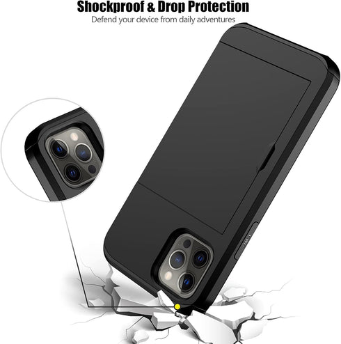 Nvollnoe for iPhone 12 Case,iPhone 12 Pro Case with Card Holder Heavy Duty Protective Dual Layer Shockproof Hidden Card Slot Slim Wallet Case for ...