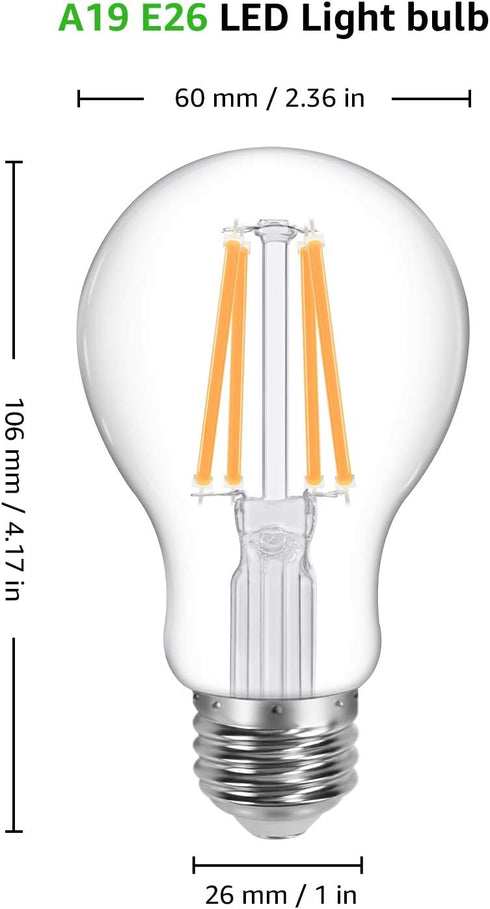 Lepro Vintage LED Bulbs, Dimmable Filament Bulb, 8W 800LM, 60W Equivalent, 2700K Warm White, Classic Clear Glass, A19 Shape, E26 Base, Pack of 5...