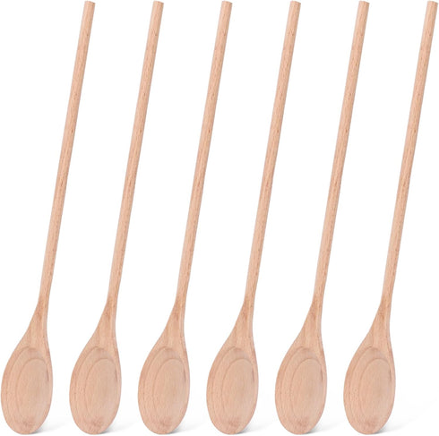 HANSGO 6PCS Long Handle Wooden Cooking Spoons, 14 Inch Long Wooden Spoons Wooden Tasting Spoons Large Cooking Spoons...