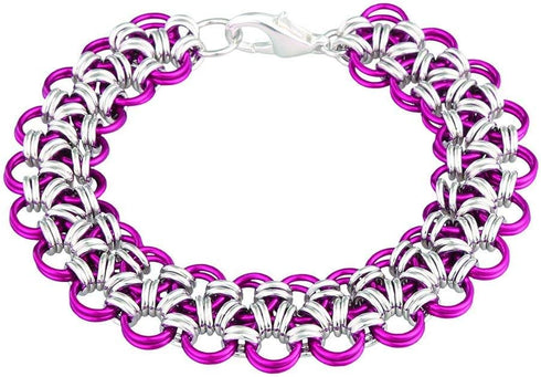 Weave Got Maille Japanese Chain Maille Bracelet Kit-Princess Lace, Raspberry/Silver, 8.5 inches...