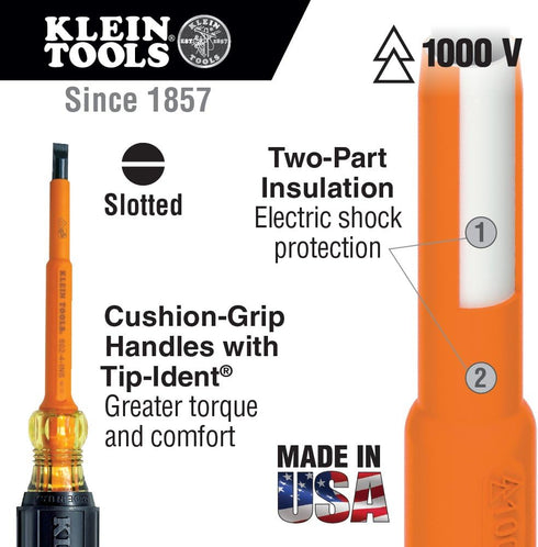 Klein Tools 601-7-INS 3/16-Inch Insulated Cabinet Tip Screwdriver with 7-Inch Shank, Made in USA...