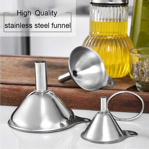 Stainless Steel Funnels, Large Small Funnel Set of 3, Food Grade Mini Metal Kitchen Funnel for Transferring Essential Oils, Liquid, Fluid, Small F...