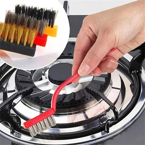 3PCS Mini Wire Brush , Wire Brush, Copper-Plated Wire Brush, Nylon Brush (1 Pieces Each) ,Curved Handle Masonry Brush Wire Bristle for Cleaning We...