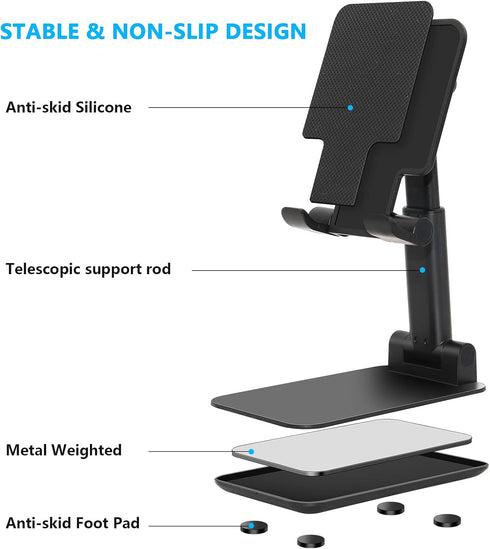 Cell Phone Stand, Folding Desktop Phone Stand, Angle Height Adjustable Mobile Phone Holder for Desk, Office, Tablet Stand Compatible with All Phon...