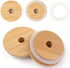 TOUSHI 4Pcs Regular Mouth Bamboo Mason Jar Lids with Straw Hole Reusable Bamboo Caps Leak-Proof Glass Canning Drinking Storage Jars Lid Covers (70...