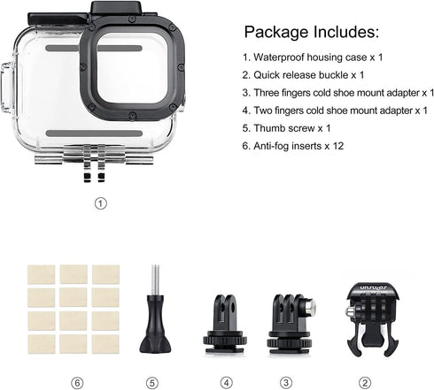 SOONSUN Waterproof Case for GoPro Hero 12 11 10 9 Black Camera, 60M Underwater Protective Dive Housing Case with Cold Shoe Mount Adapter for Go Pr...