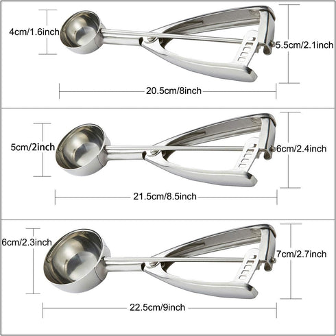 Cookie Scoop Set - #60/1 Tbsp, #40/2 Tbsp, #20/ 3Tbsp - 3 PCS Cookie Scoops for Baking Set of 3 - Cookie Dough Scoop - Made of 18/8 Stainless Stee...
