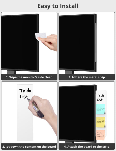 2 Pack Monitor Memo Whiteboard, Magnetic Sticky Note Holder Dry Erase Board for Computer with Self-Adhesive Metal Strips, Desk Accessories Office ...