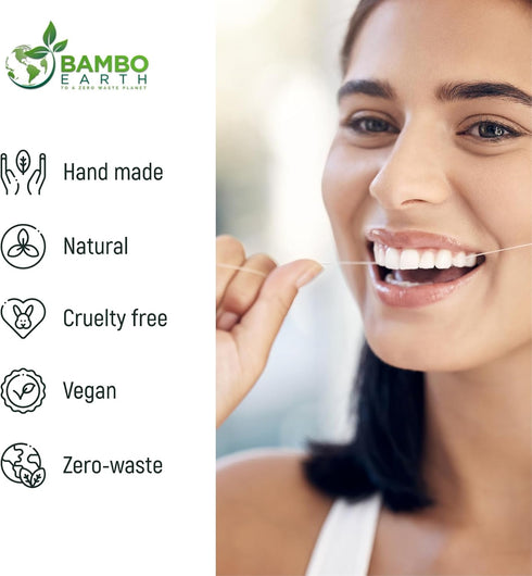 Biodegradable Mint Dental Tooth Lace Floss - 2X Refillable Flossers - 100% Organic Natural and Compostable Teeth Silk Spool - Waxed with Candelill...