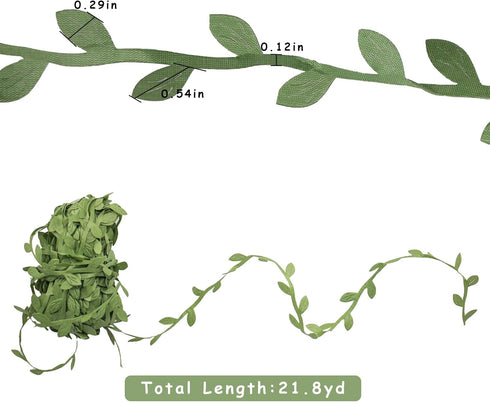 21.8 Yard Leaves Trim Ribbon, Green Leaf Ribbon for Crafts, Artificial Vines for Wedding Party Baby Shower Home Decoration, Foliage Rattan for DIY...