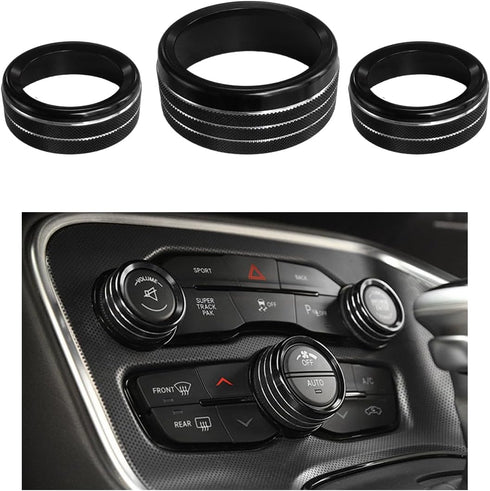 3 PCS Car Push Start Button Cover, Engine Start Stop Button Stickers, Metal Ignition Button Cover, One Button Start Trim Ring for Challenger Charg...