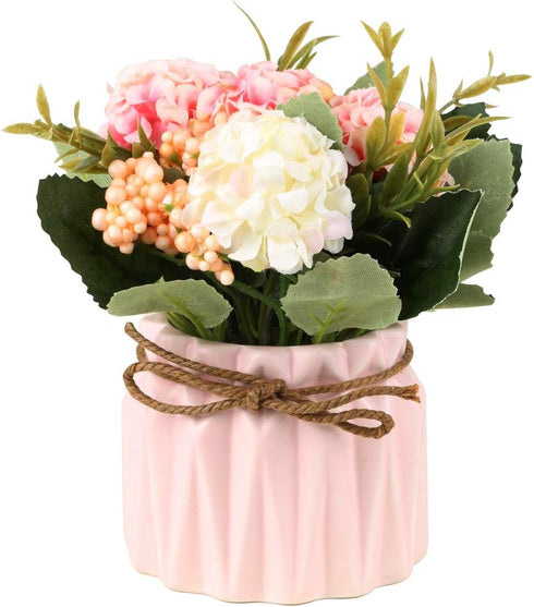 Artificial Hydrangea Bouquet with Small Ceramic Vase Fake Silk Variety Flower Balls Flowers Decoration for Table Home Party Office Wedding (Blue)...