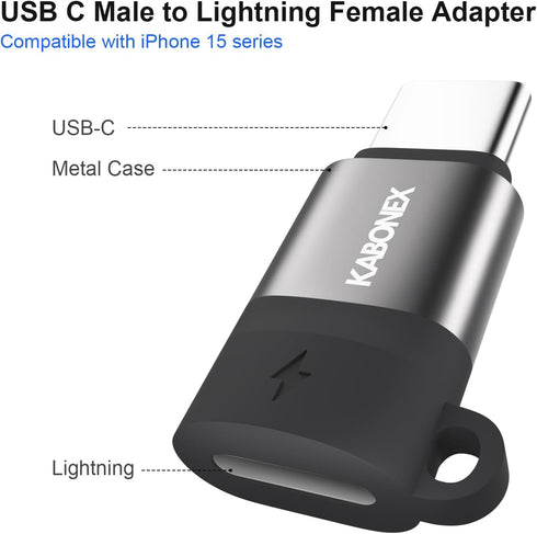 Lightning Female to USB-C Male Adapter Compatible with iPhone15/Plus/Pro/Pro Max and More Type C Devices | 30W PD Fast Charging | Not for Audio/OT...