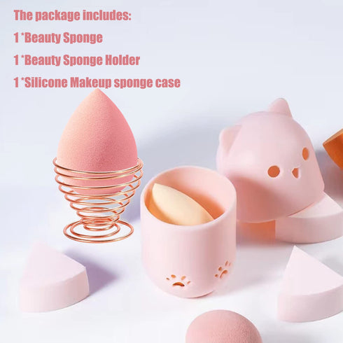 Makeup Sponge Holder, Beauty Sponge Holder + Makeup Blender Travel Case Beauty Sponge Blender Drying Stand & Storage Containers (Pink&Purple)...