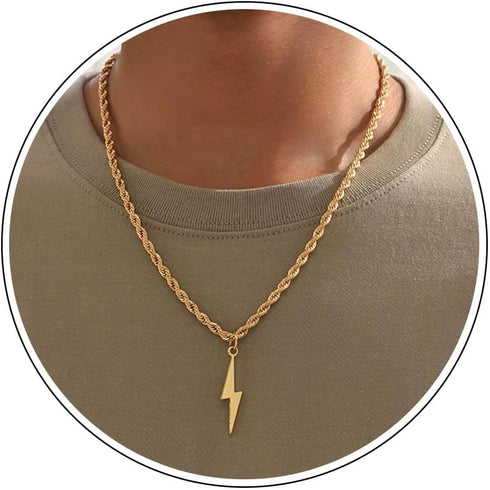 Lightning Bolt Necklace Gold Thunder Pendant Necklace Vintage Lightning Charms Rope Chain Necklace Long Sweater Chain Necklace Jewelry for Women M...