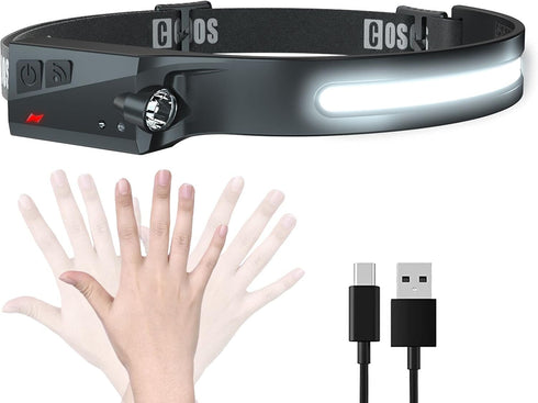 COSOOS LED Headlamp Rechargeable, Bright Head Lamp Flashlight, 1000 Lumen Headlight, Sensor Mode, 230° Illumination & Spot Light, 2.4oz Lightweigh...