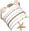 Pingyongchang Layered Shell Beaded Bracelets for Women Boho Seashell Beaded Gold Starfish Woven Bracelet Summer Beach Wind Starfish Rice Beads Bra...
