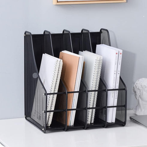 Efficient Mesh Vertical Desktop File Organizer - 4-Slot Document Sorter & Holder Rack for Office, Home, & School Supplies Organization...