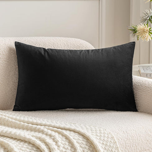 MIULEE Velvet Pillow Cover Soft Luxury Decorative Throw Pillow Cover Single Rectangle Cushion Case for Couch Sofa Bedroom Car Decor,12x20 Inch Bla...