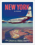 New York USA by Clipper - Boeing 377 over Manhattan Island - Pan American World Airways - Vintage Airline Travel Poster c.1950 - Fine Art Matte Pa...