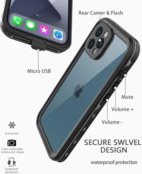 Design for iPhone 12 Pro Waterproof Case, Full Body Shockproof Case for iPhone 12 Pro Case with Screen Protector, Dust Proof Phone Case Cover for ...