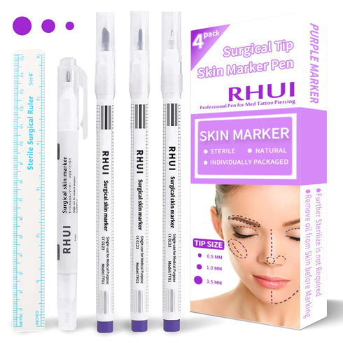 Surgical Skin Marker Pen 4-Pack Professional Sterile Tip Tattoo Stencil Markers Pen Scribes Purple, Individually Wrapped (Tip Size: 0.5mm/1mm/3.5m...