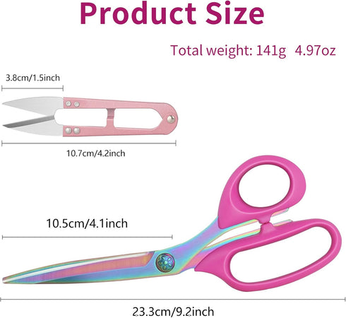 Left-Handed Fabric Scissors for Cutting Fabric, Garments, Textiles, 23cm Tailor's Scissors, Thread Cutter, Set of 2...