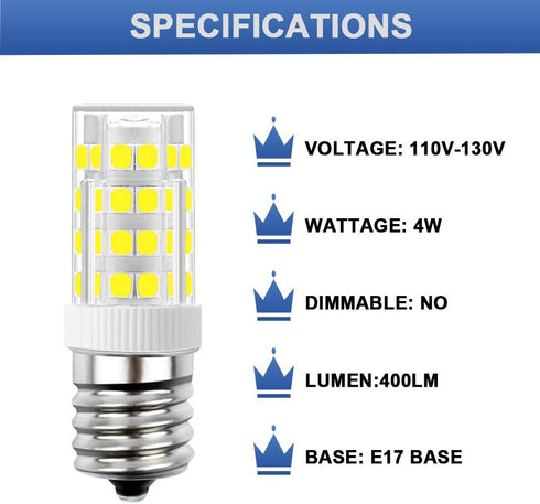 E17 LED Bulb, Stovetop Light, Appliance Bulb Under Microwave Oven, Non-Dimmable, 4W Daylight White 6000K, 110V-130V, 2-Pack...