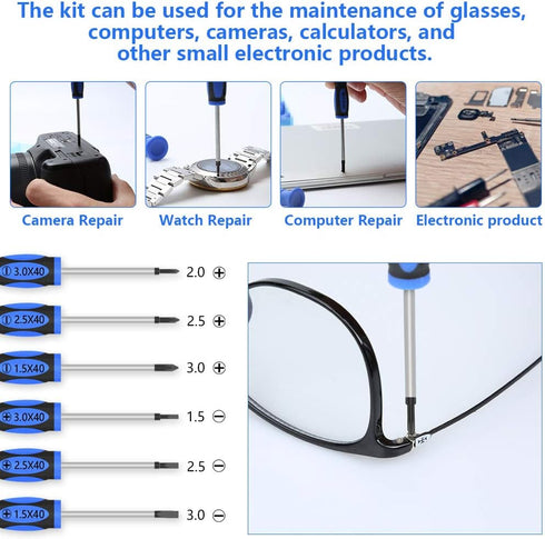 Upgraded Eyeglass Repair Kit, Eye Glasses Repairing Tools with Precision Screwdriver Set, Various Screws, Nose Pads, Temple Tips Sleeve Retainer S...