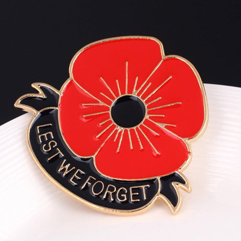 Lest We Forget Poppy Brooch Pin Flower Broach Memorial Day Remembrance Day...