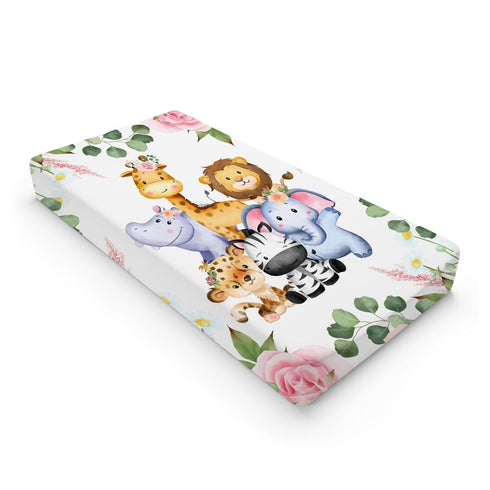 Jungle Safari Animals Tropical Leaves Flowers Changing Pad Cover Lion Elephant Zebra Giraffe Hippo Change Table Covers for Boys Girls Soft Stretch...