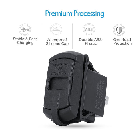MICTUNING Universal Rocker Style Dual USB Car Charger Compatible with iPhone 6 6S Plus Mobile Device, Blue LED Digital Display Voltmeter Monitor B...