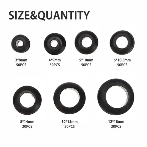 260 Pcs Rubber Grommet Kit Set of 7 Sizes, Firewall Hole Plug Ring Rubber Gasket for Plumbing, Hardware Repair, Automotive, Wiring, Plug and Cable...
