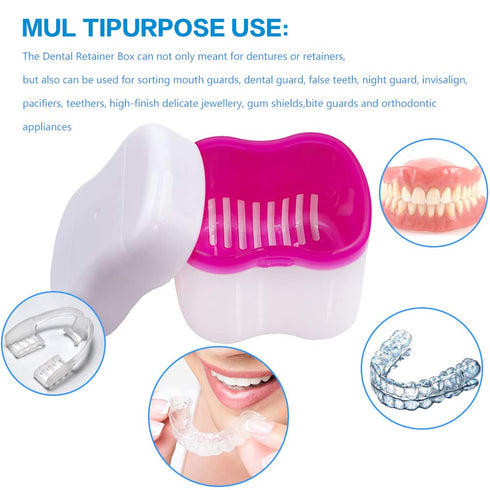 Denture Case,Denture Cups Bath, Toothbrush with hard denture, Dentures Container with Basket Denture Holder for Travel,Mouth Guard Night Gum Retai...