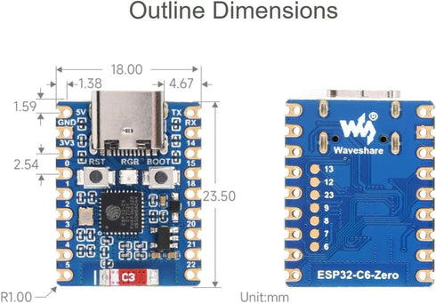 waveshare ESP32 C6 Zero WiFi 6 Development Board Based on ESP32-C6FH4 Dual Processors, up to 160MHz Running Frequency, Integrates 2.4GHz Wi-Fi 6 (...